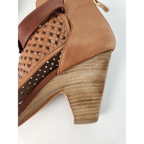 Vince Camuto Womens Brown Woven Leather Peep Toe Sandal Cone Heel size 8.5 - Picture 11 of 15